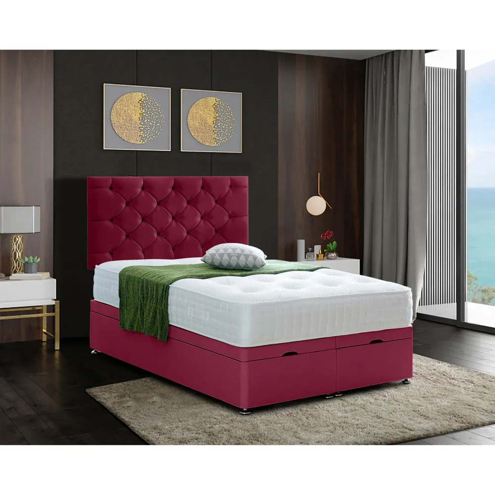 Resthaven Small Double Ottoman Bed with Storage - Maroon, Velvet