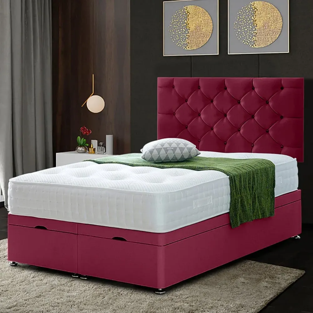 Resthaven Small Double Ottoman Bed with Storage - Maroon, Velvet