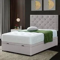 Resthaven Small Double Ottoman Bed with Storage - Silver, Velvet