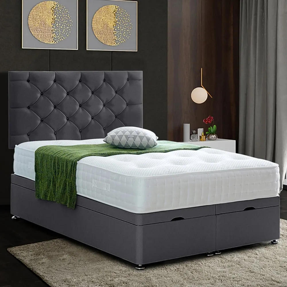 Resthaven Small Double Ottoman Bed with Storage - Silver, Velvet