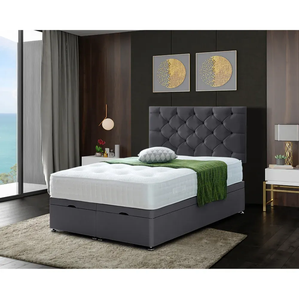 Resthaven Super King Ottoman Bed with Storage - Silver, Velvet