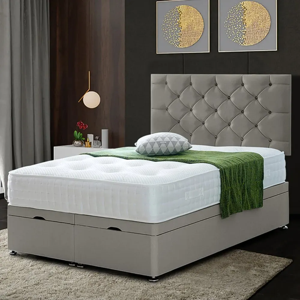 Resthaven Super King Size Ottoman Bed with Storage - Grey, Velvet