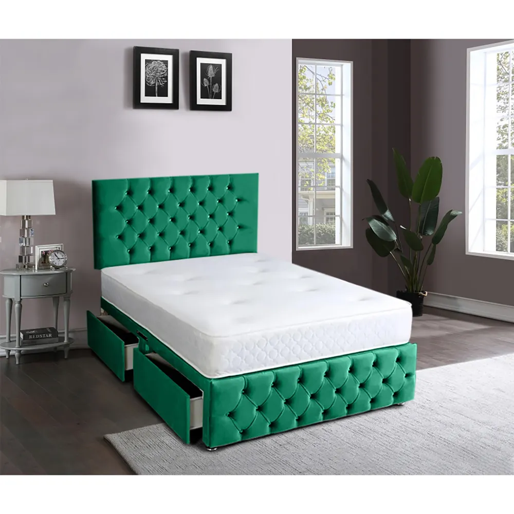Serenova Double Divan Bed with Storage - Emerald, Velvet