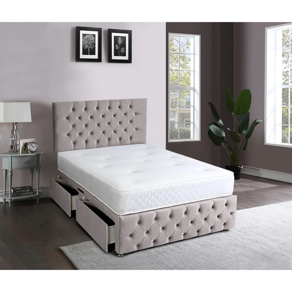 Serenova Double Divan Bed with Storage - Silver, Velvet