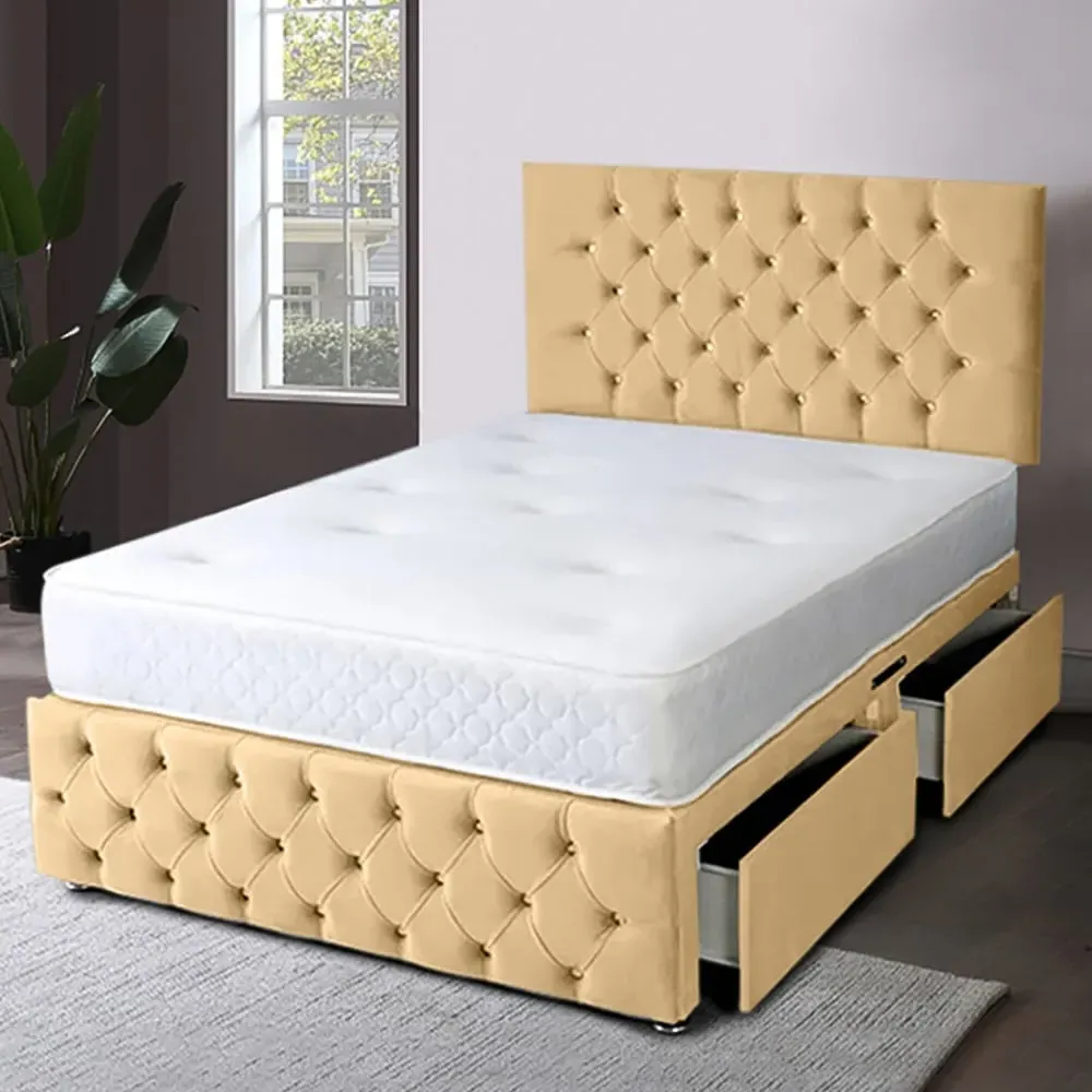 Serenova Single Divan Bed with Storage - Beige, Velvet image