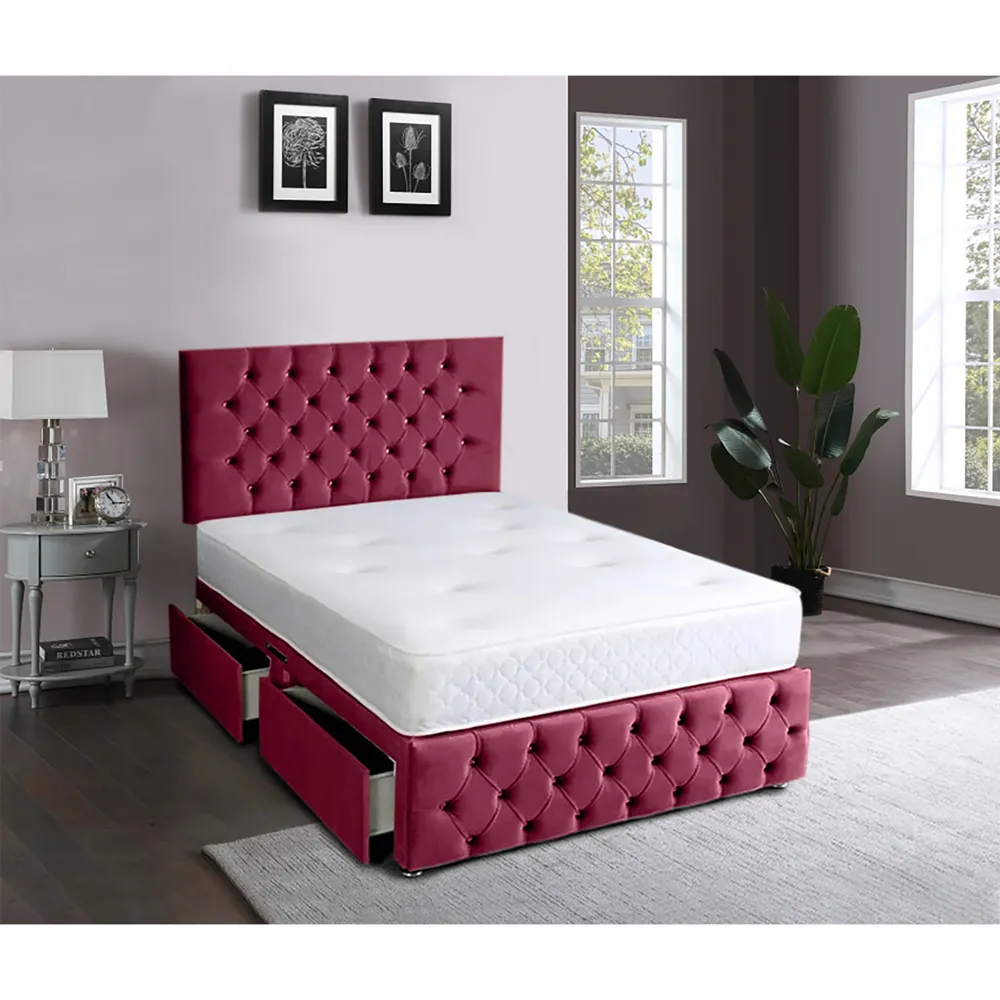 Serenova Single Divan Bed with Storage - Maroon, Velvet