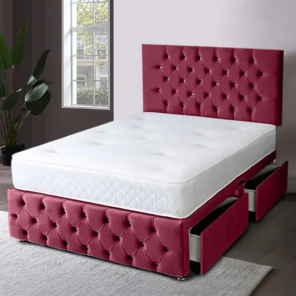 Serenova Single Divan Bed with Storage - Maroon, Velvet