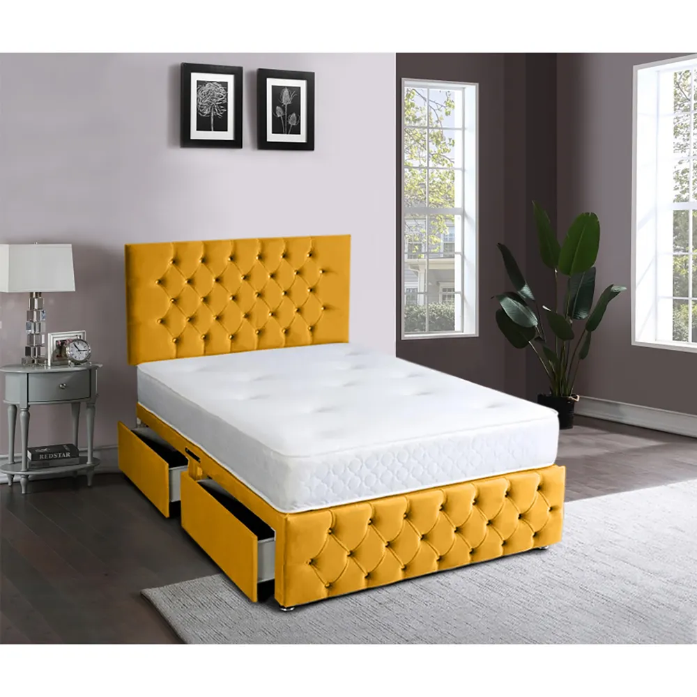 Serenova Single Divan Bed with Storage - Mustard, Velvet