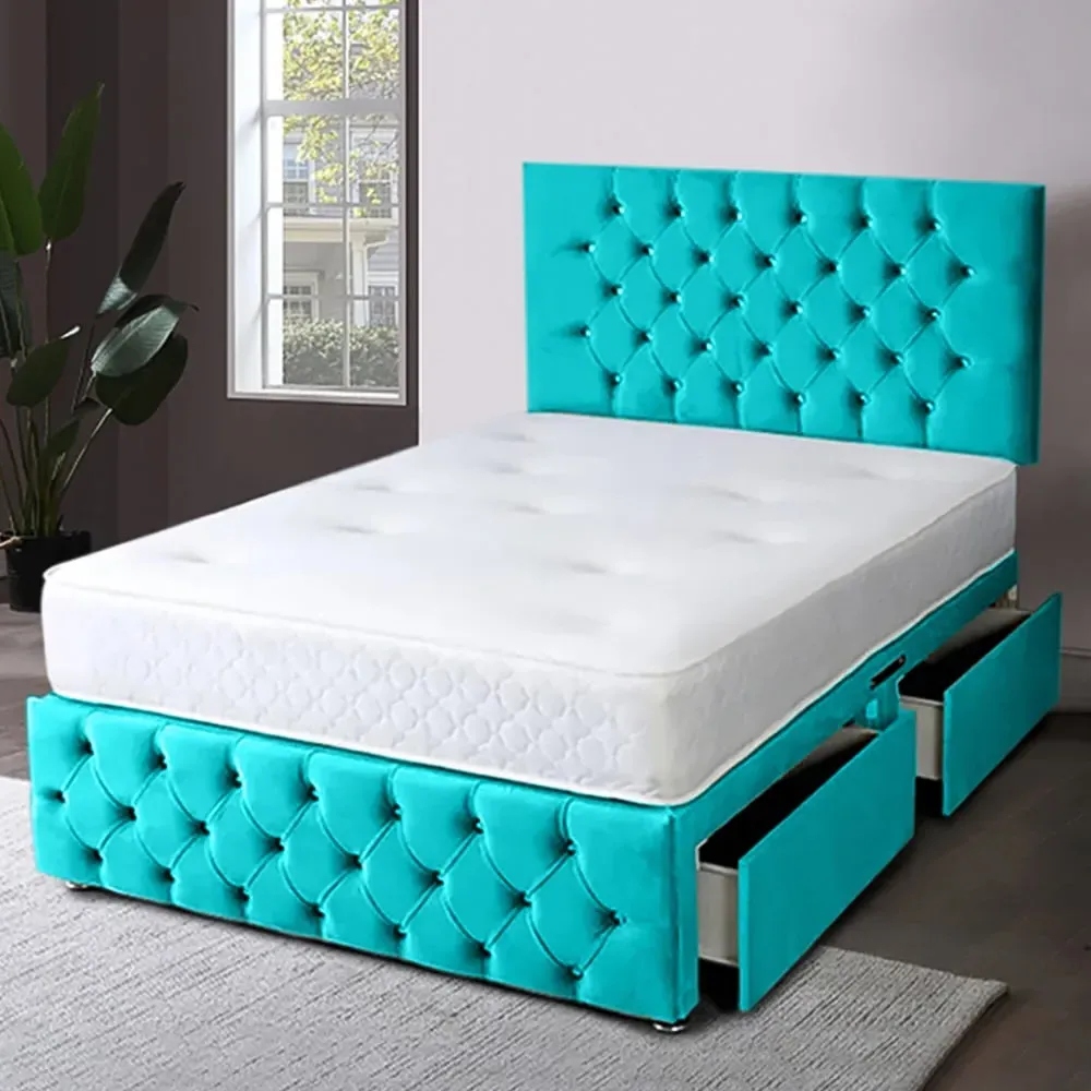 Serenova Single Divan Bed with Storage - Teal, Velvet
