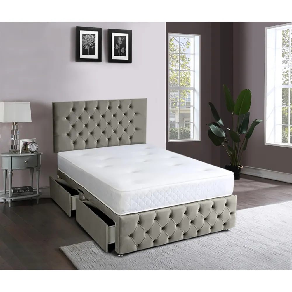 Serenova Small Double Divan Bed with Storage - Grey, Velvet