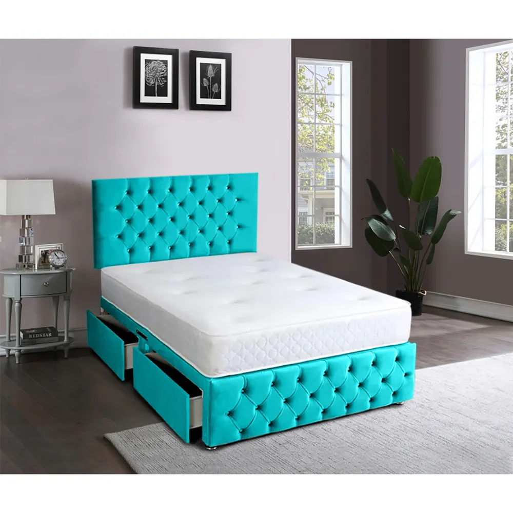 Serenova Small Double Divan Bed with Storage - Teal, Velvet
