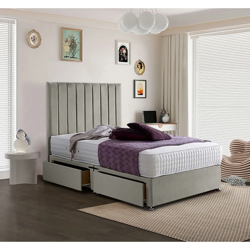 Sleepytime Double Divan Bed with Storage - Grey, Velvet