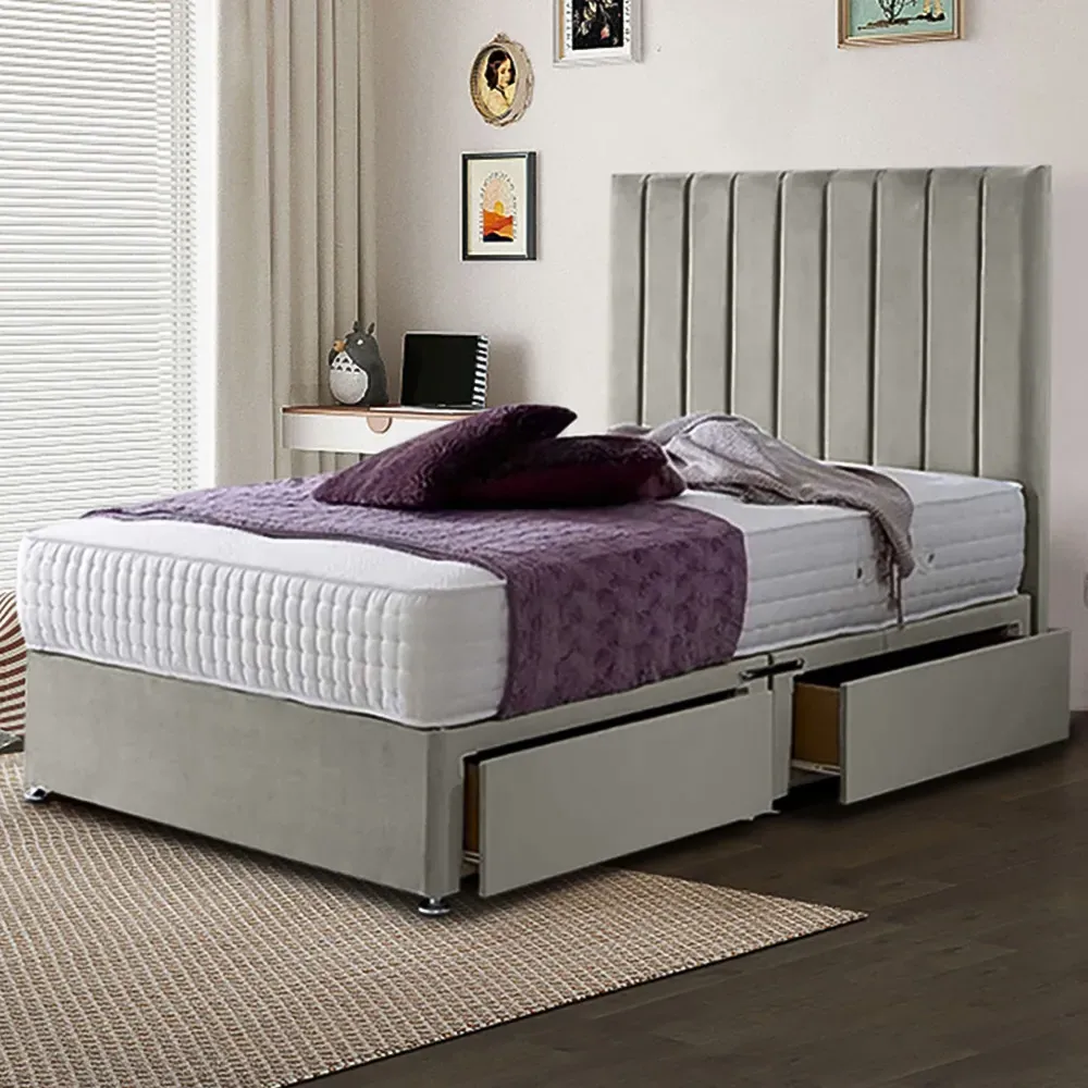 Sleepytime King Size Divan Bed with Storage - Grey, Velvet