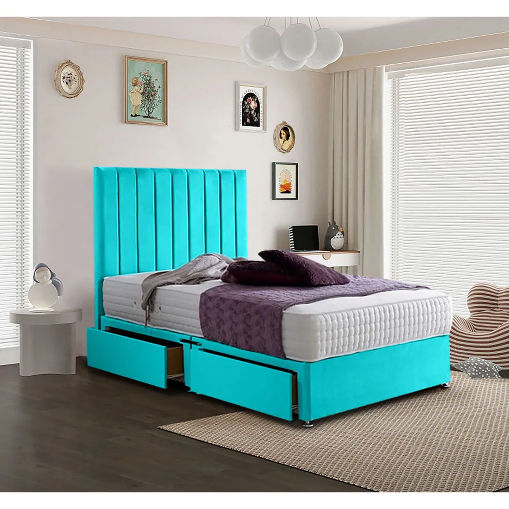 Sleepytime King Size Divan Bed with Storage - Teal, Velvet