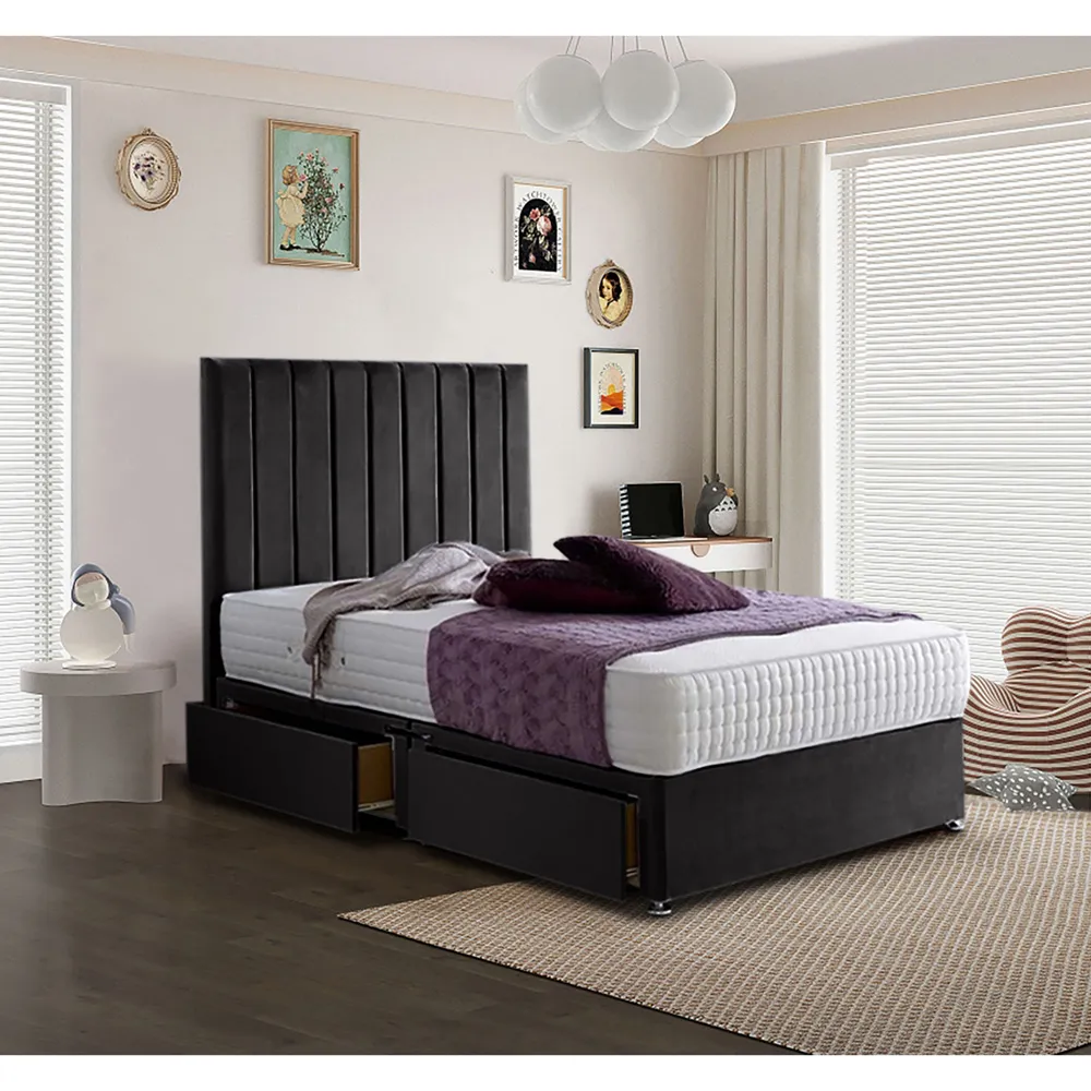 Sleepytime Single Divan Bed with Storage - Black, Velvet