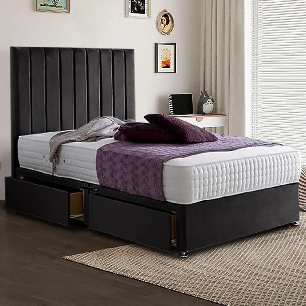 Sleepytime Single Divan Bed with Storage - Black, Velvet image