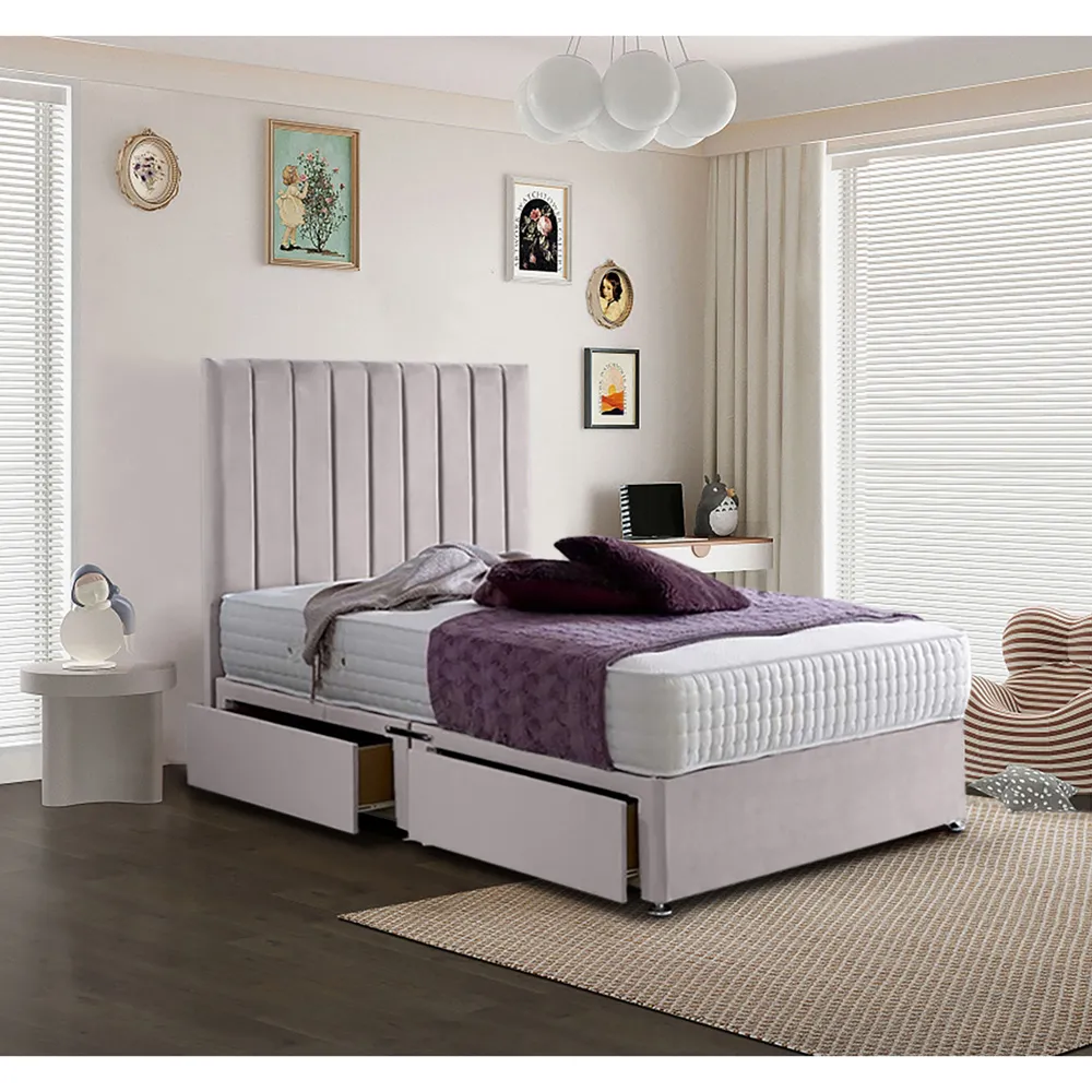 Sleepytime Single Divan Bed with Storage - Silver, Velvet
