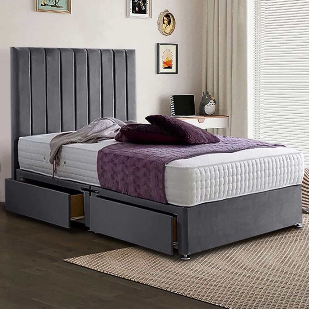 Sleepytime Single Divan Bed with Storage - Silver, Velvet