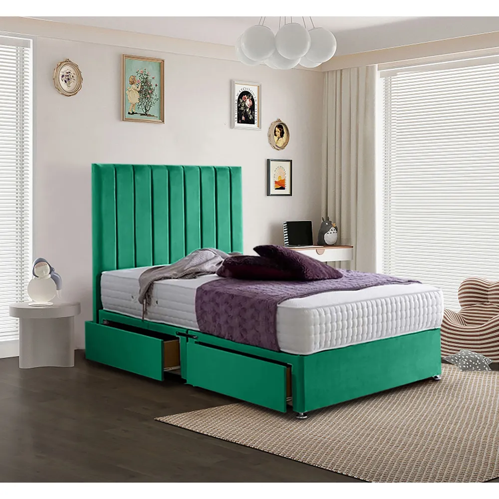 Sleepytime Small Double Divan Bed with Storage - Green, Velvet