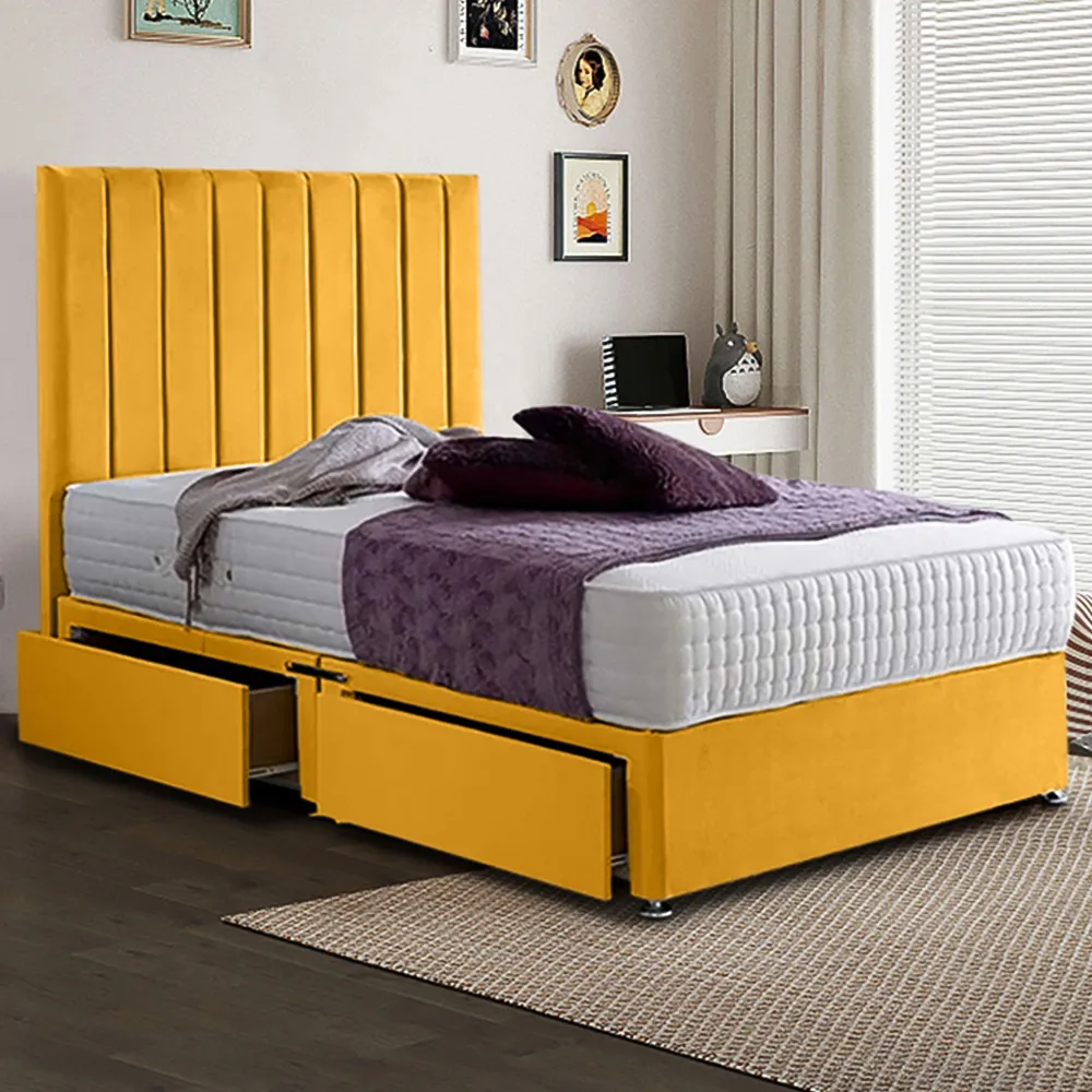 Sleepytime Small Double Divan Bed with Storage - Mustard, Velvet