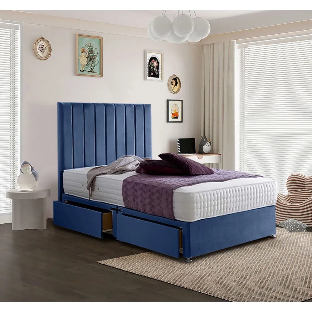 Sleepytime Small Double Divan Bed with Storage - Sapphire, Velvet