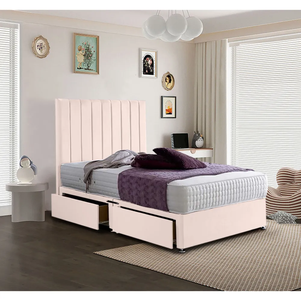 Sleepytime Super King Divan Bed with Storage - Pink, Velvet