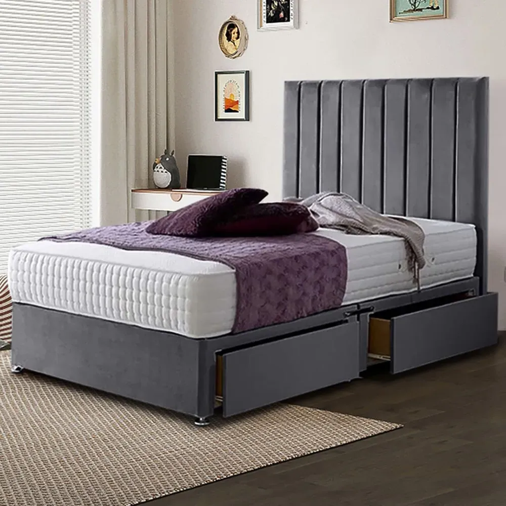Sleepytime Super King Divan Bed with Storage - Silver, Velvet