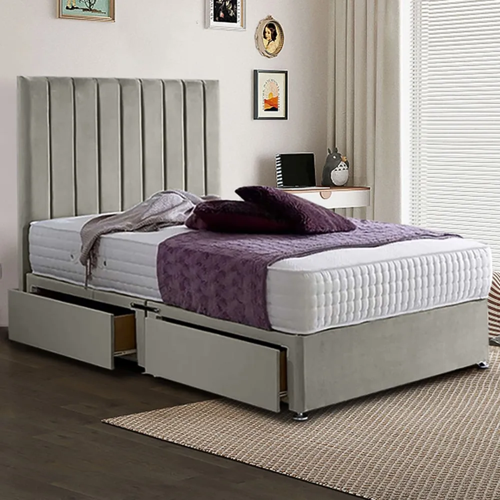 Sleepytime Super King Size Divan Bed with Storage - Grey, Velvet