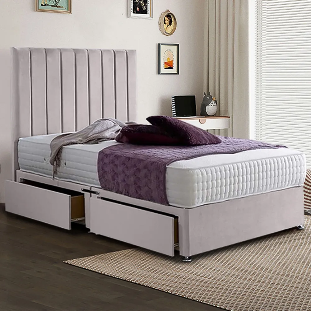 Sleepytime Super King Size Divan Bed with Storage - Silver, Velvet