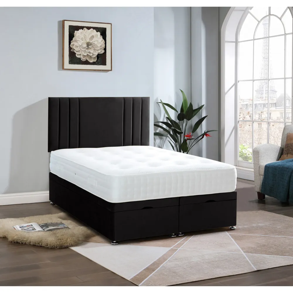 Slumberlyn Small Double Divan Ottoman Bed with Storage - Black, Velvet