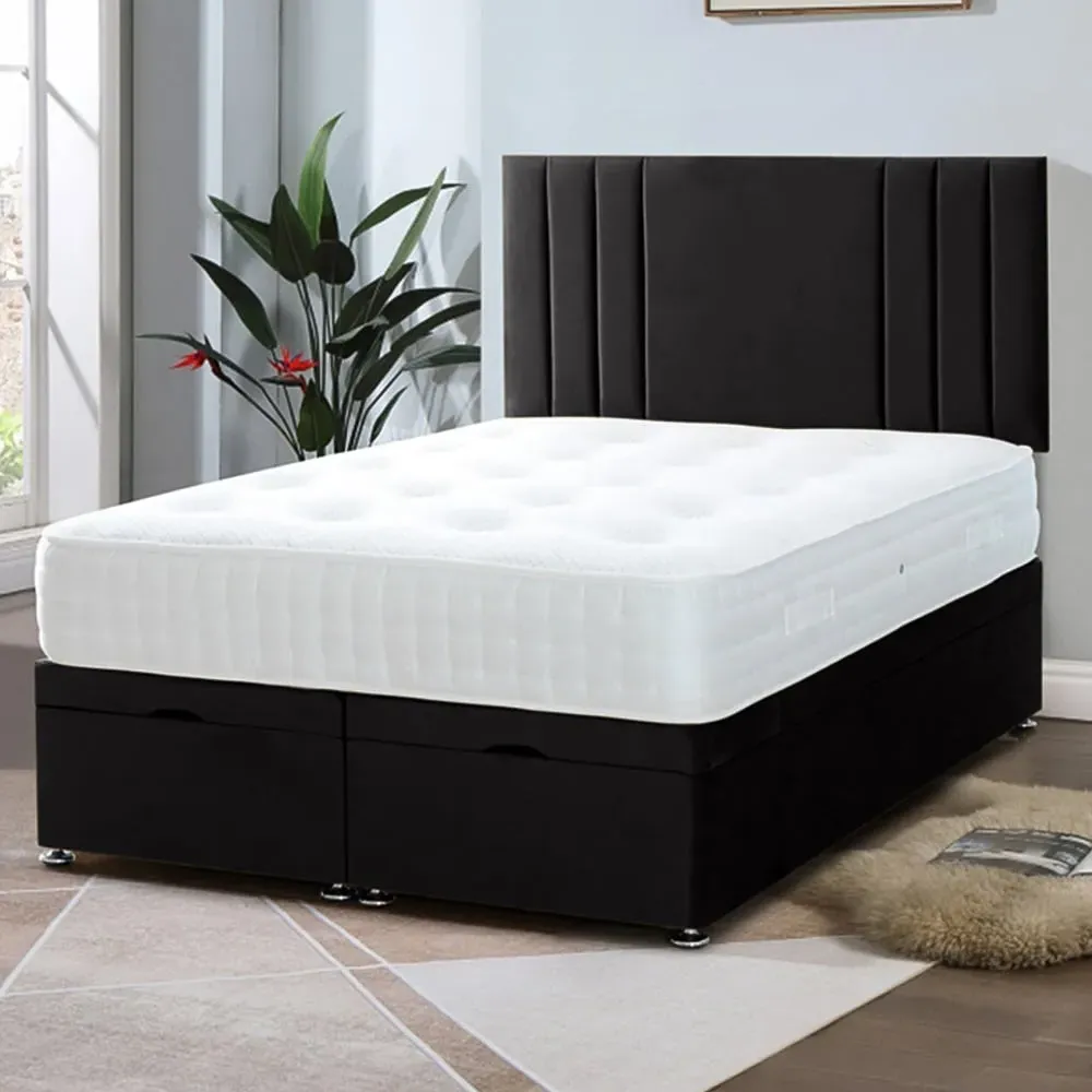 Slumberlyn Small Double Divan Ottoman Bed with Storage - Black, Velvet
