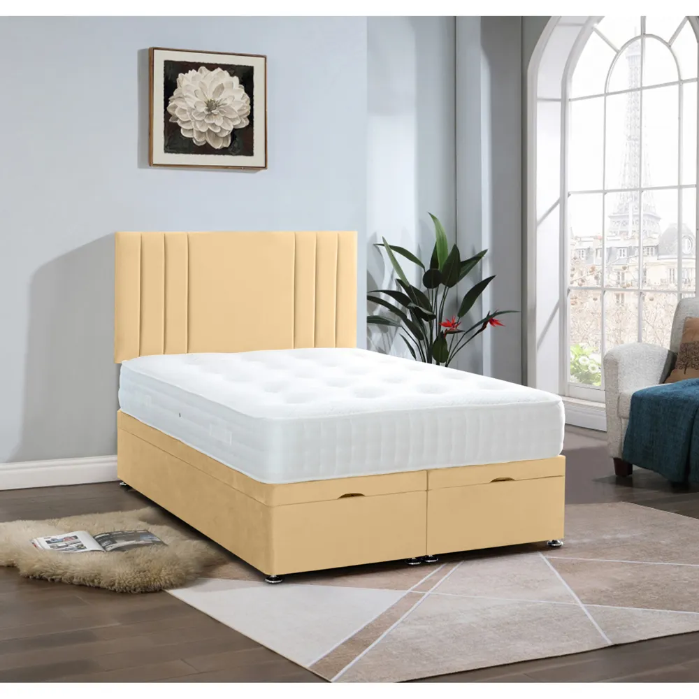 Slumberlyn Small Double Divan Ottoman Bed with Storage - Cream, Velvet