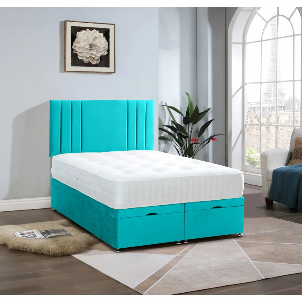 Slumberlyn Small Double Divan Ottoman Bed with Storage - Teal, Velvet