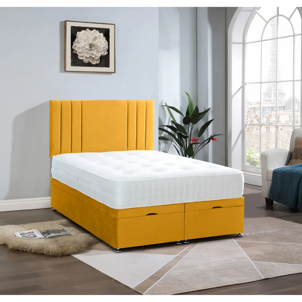 Slumberlyn Small Double Divan Ottoman Bed with Storage - Yellow, Velvet
