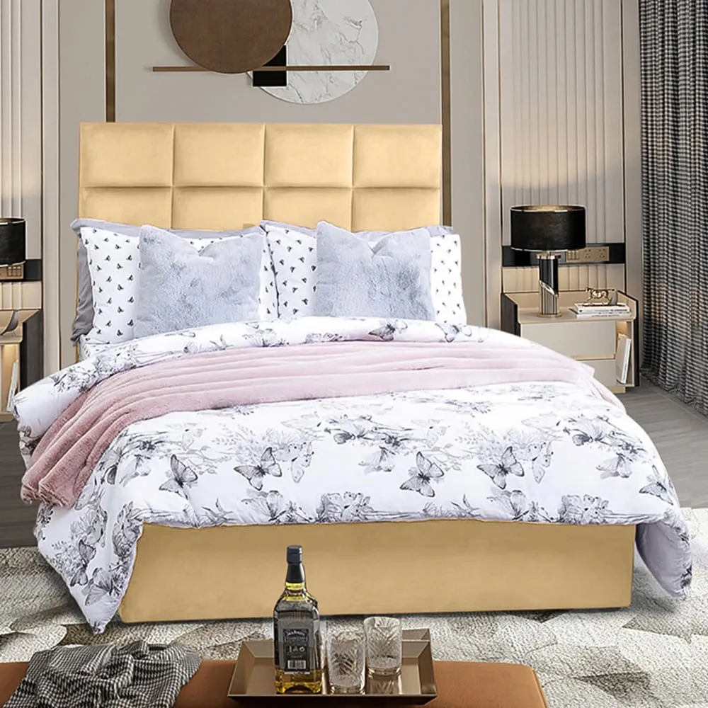 Snoozer Double Divan Bed with Headboard - Cream, Velvet