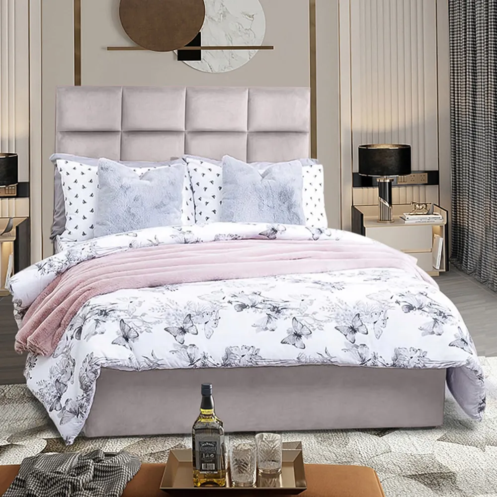 Snoozer King Size Divan Bed with Headboard - Silver, Velvet