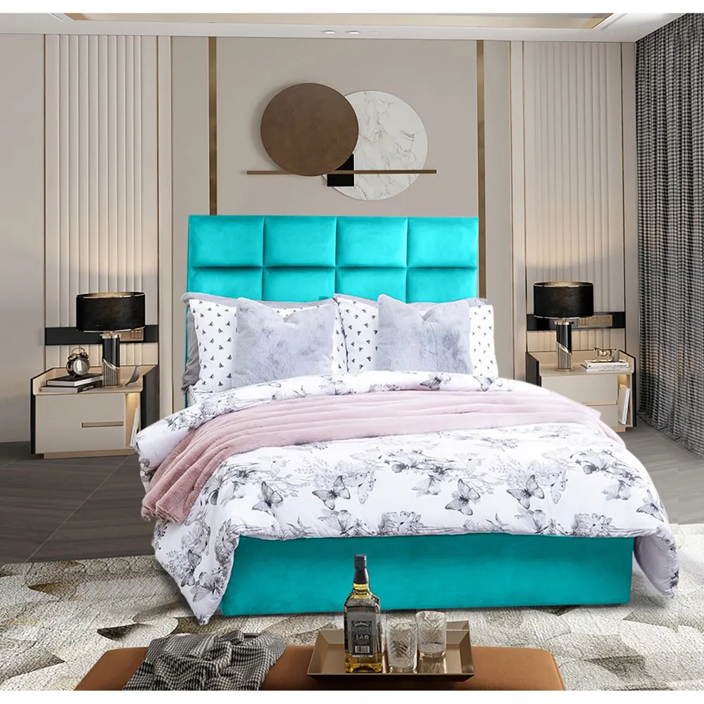 Snoozer King Size Divan Bed with Headboard - Teal, Velvet