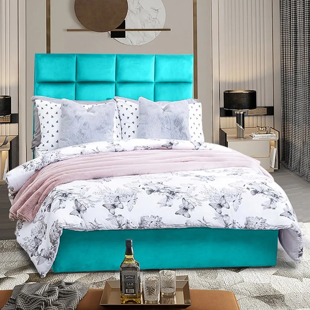 Snoozer King Size Divan Bed with Headboard - Teal, Velvet