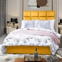 Snoozer King Size Divan Bed with Headboard - Yellow, Velvet