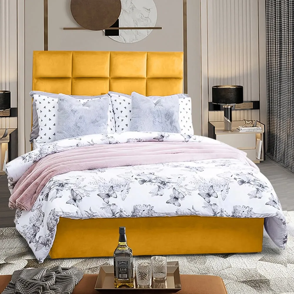 Snoozer King Size Divan Bed with Headboard - Yellow, Velvet
