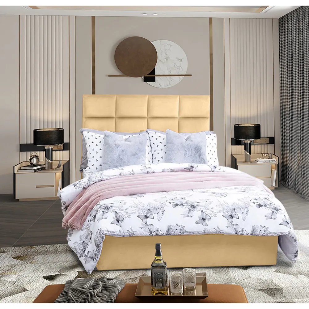 Snoozer Single Divan Bed with Headboard - Beige, Velvet