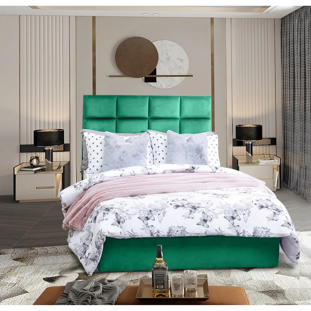 Snoozer Small Double Divan Bed with Headboard - Green, Velvet