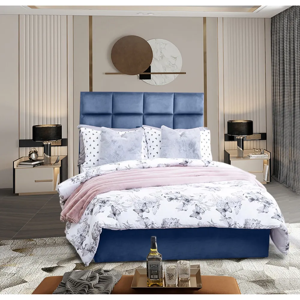 Snoozer Small Double Divan Bed with Headboard - Sapphire, Velvet