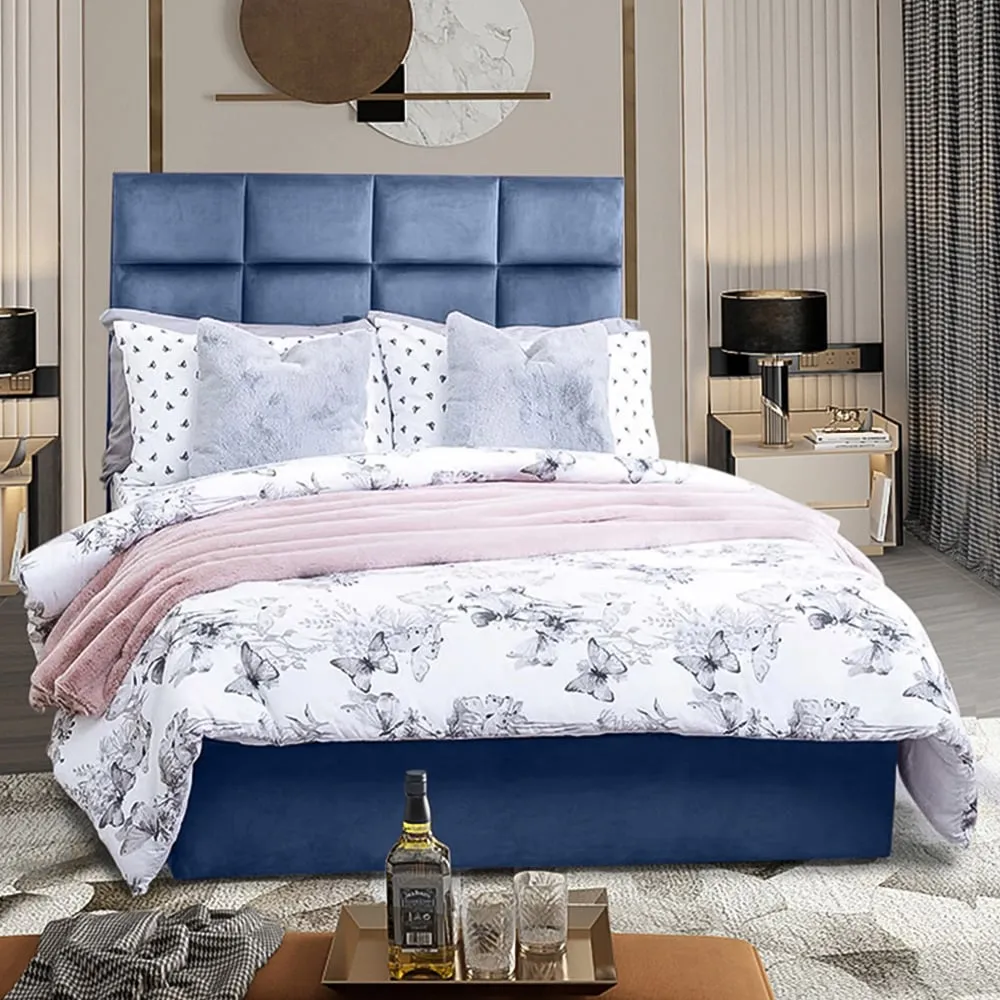 Snoozer Small Double Divan Bed with Headboard - Sapphire, Velvet