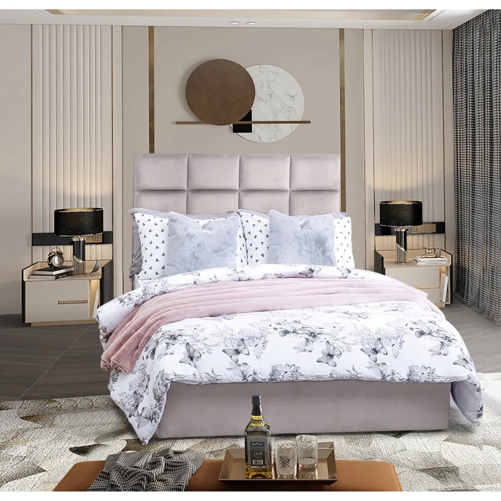 Snoozer Super King Size Divan Bed with Headboard - Silver, Velvet