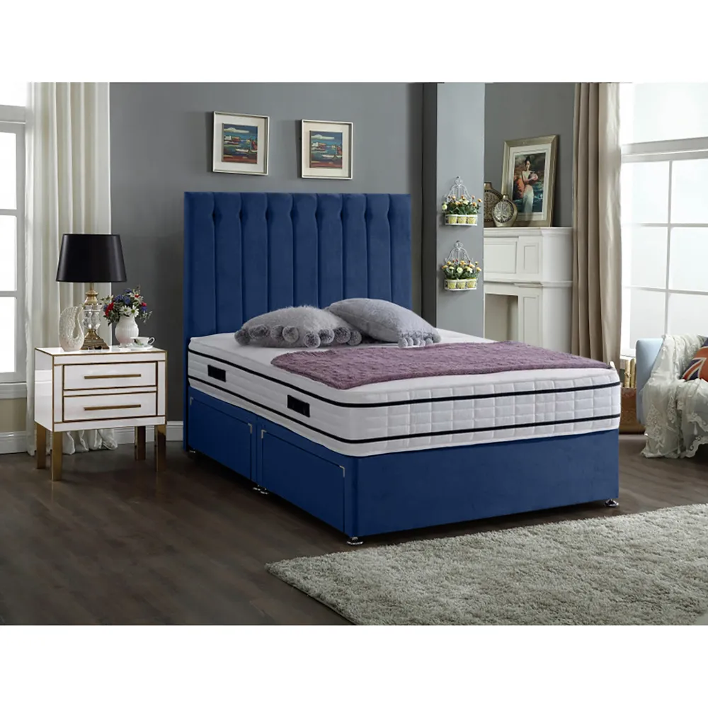 Snuggler Double Divan Bed with Storage - Blue, Velvet