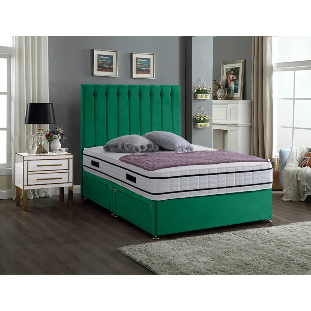 Snuggler Double Divan Bed with Storage - Green, Velvet