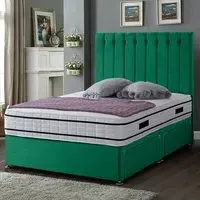 Snuggler Double Divan Bed with Storage - Green, Velvet