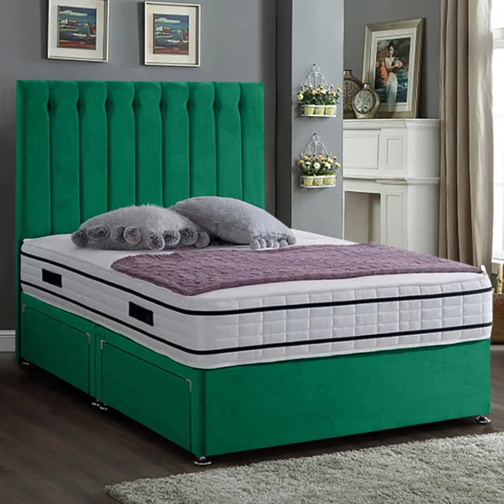 Snuggler Double Divan Bed with Storage - Green, Velvet