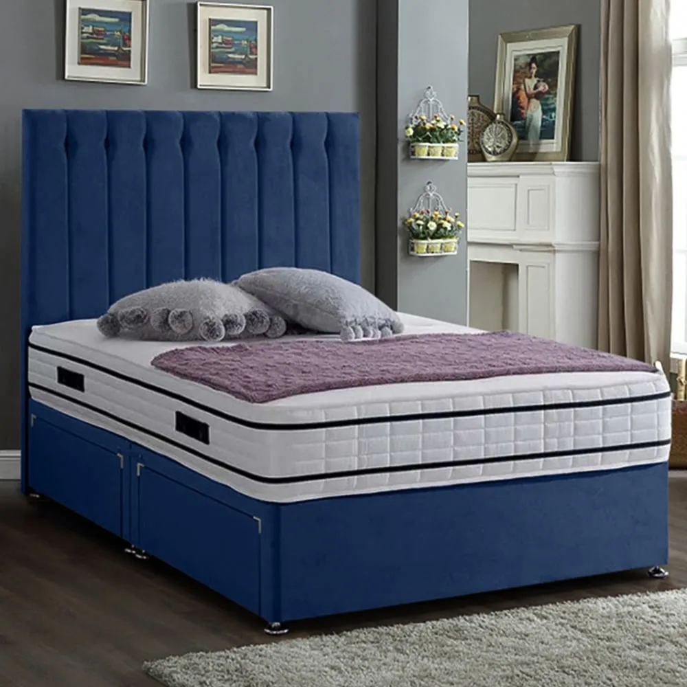 Snuggler King Size Divan Bed with Storage - Blue, Velvet